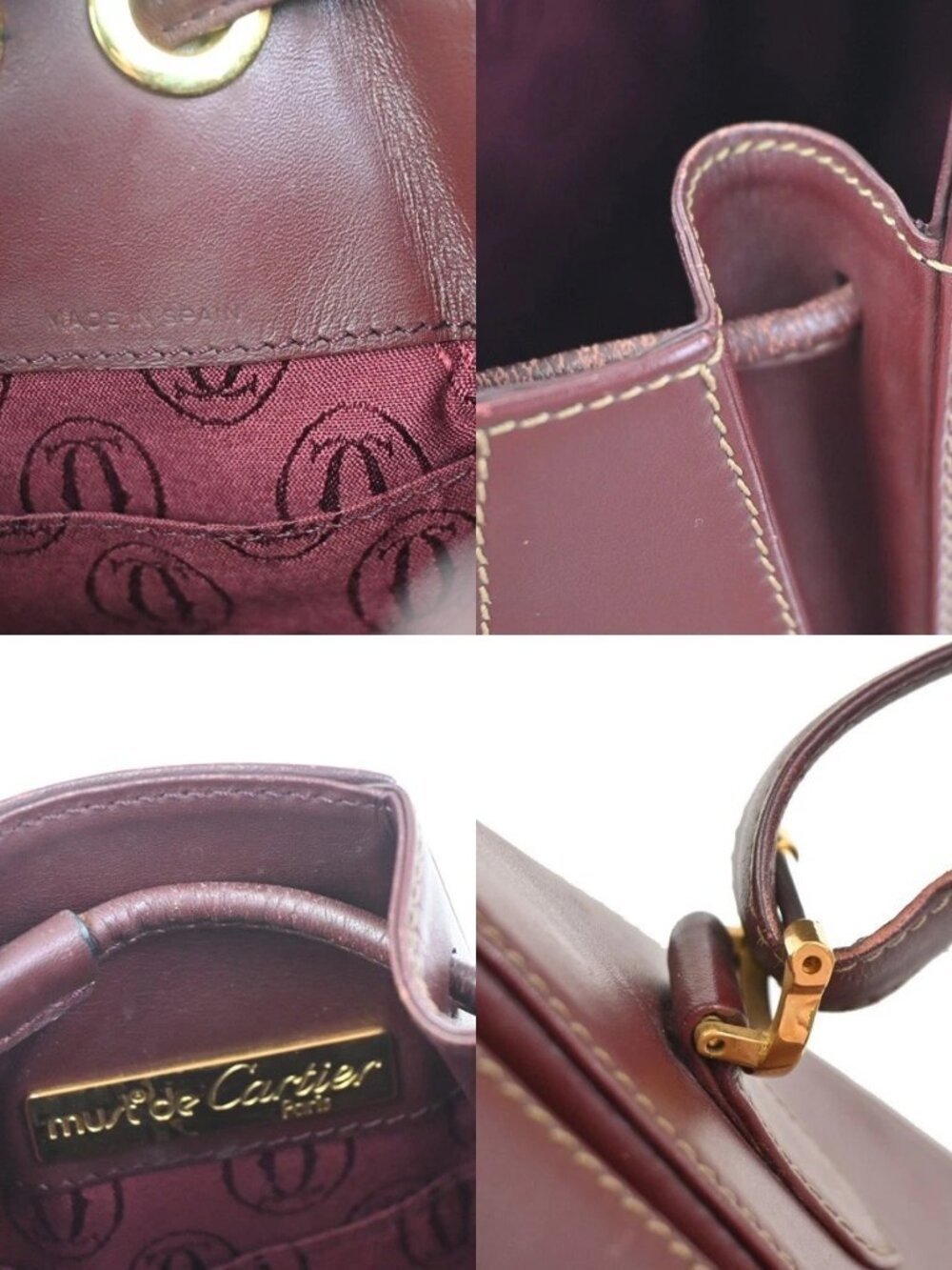 CARTIER Logo Tulip Bucket Drawstring Shoulder Bag Leather Red GHW Spain 35ZA374 - Picture 13 of 13